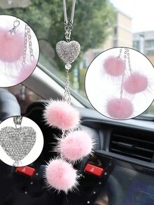 1 件水鑽心型絨球裝飾汽車掛飾、情人節禮物、情人節裝飾品、室內外風鈴裝飾汽車掛飾、生日禮物 - 粉色 - 查看 4
