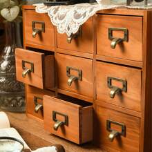 1個復古木質珠寶盒,多格抽屜收納 - 棕色 - 查看 10