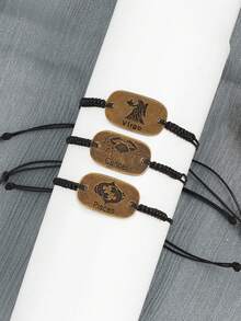 1 件/包 手工編織合金星座系列手鍊,適合男女日常佩戴 - 銅色 - 查看 4