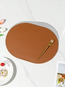 平面防滑紋飯墊棕色pu皮墊裝配到北歐餐桌,保溫和杯子清潔墊板,雙用餐墊 - 棕色 - 查看 2