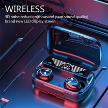 M20 无线耳机 5.2 无线 TWS 耳塞 运动迷你耳机 无线耳机 防噪音入耳式设计 LED 数字显示 语音控制 带麦克风无线耳机 - 黑色 - 查看 2