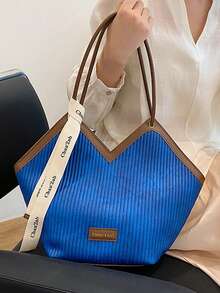 Love Design Tote Bag, Large-Capacity Shoulder Bag, Faux Leather Simple Bag For Work - Royal Blue - View 4