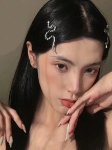 4入組女士金屬蛇紋造型髮夾,適合日常使用,如理髮、側面修剪和時尚髮飾 - 彩色 - 查看 3