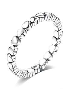 1 chiếc nhẫn đính hạt hình trái tim bằng bạc Sterling S925, món đồ phổ biến cho mùa hè, quà tặng trang sức cho phụ nữ, mẹ, bạn gái, trang phục hàng ngày - Bạc - Xem 6