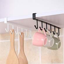 1pc Iron Kitchen No Trace Adhesive Hook Rack For Storage, Cabinet, Wardrobe, Multifunctional Organizer Hanger - White - View 4