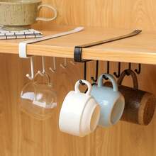 1pc Iron Kitchen No Trace Adhesive Hook Rack For Storage, Cabinet, Wardrobe, Multifunctional Organizer Hanger - White - View 2
