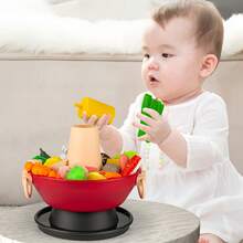 1入兒童模擬廚房套裝,教育性海鮮、水果、蔬菜、火鍋食物親子互動玩具,男女適用 - 彩色 - 查看 2