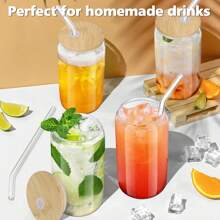 6 Pcs Glass Cups With Bamboo Lids And Straws,16 Oz Glass Tumbler With Straw And Lid, Ice Coffee Glasses Cute Tumbler Cup Great For Soda Boba Tea Cocktail Include 2 Cleaning Brushes - 6 cái 16oz trong suốt - Xem 5