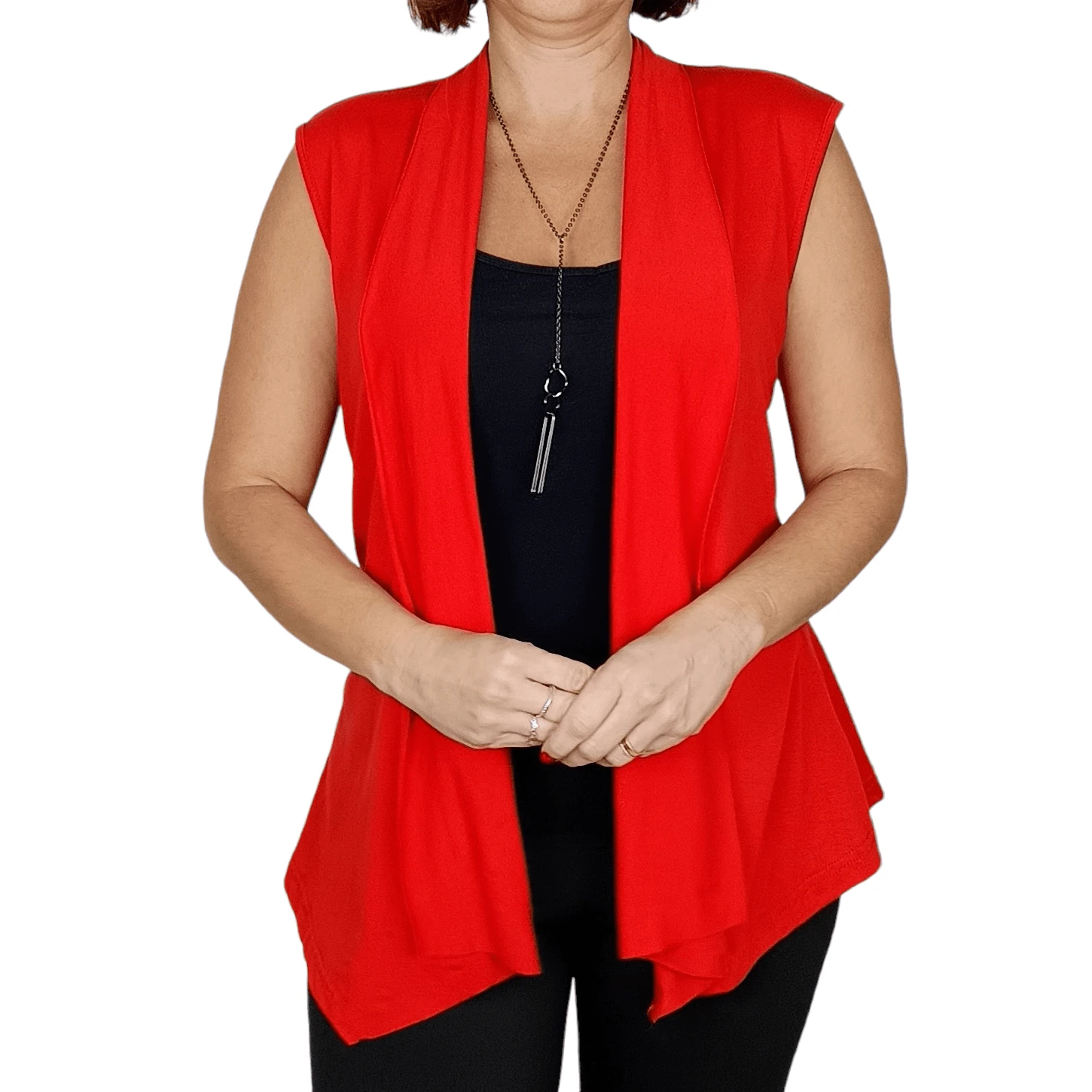 Colete Feminino Vermelho Viscolycra Terceira Peça Longo Elegante Cardigan - Vermelho - Visão 1