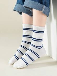 5對/套簡約條紋字母圖案運動舒適型兒童襪子,適合所有季節 - 彩色 - 查看 4