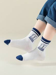 5對/套簡約條紋字母圖案運動舒適型兒童襪子,適合所有季節 - 彩色 - 查看 2