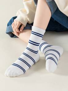 5對/套簡約條紋字母圖案運動舒適型兒童襪子,適合所有季節 - 彩色 - 查看 6