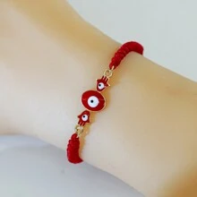DiHeni 1 Pieza Pulsera Tejida De Ojo De Malvado Y Mano Hamsa Con Cuentas, Detalles En Rojo De Cuerda Trenzada Y Ojo Tejido A Mano Para Ajustar La Correa, Adecuado Para El Uso Diario De Las Mujeres - cuerda roja palma roja - Ver 1