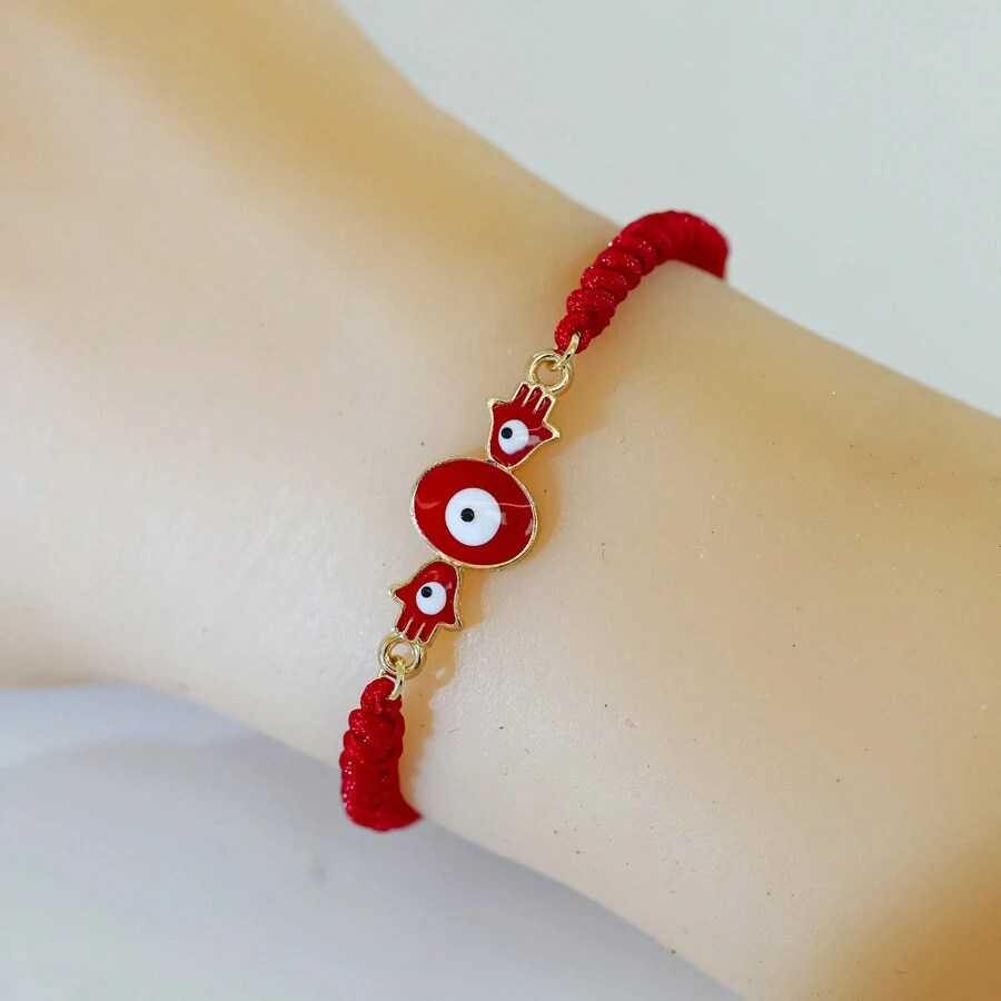 DiHeni 1 Pieza Pulsera Tejida De Ojo De Malvado Y Mano Hamsa Con Cuentas, Detalles En Rojo De Cuerda Trenzada Y Ojo Tejido A Mano Para Ajustar La Correa, Adecuado Para El Uso Diario De Las Mujeres - cuerda roja palma roja - Ver 1