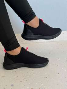 Tênis Feminino Casual Meia leve e confortável Caminhada Academia Relâmpago Barato - Preto - Visão 2