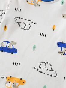 H HIBOBI Young Boy Long Sleeve Cartoon Car Print Top & Pants, Spring Autumn - Blue - View 5