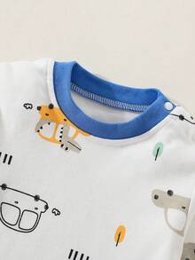 H HIBOBI Young Boy Long Sleeve Cartoon Car Print Top & Pants, Spring Autumn - Blue - View 4