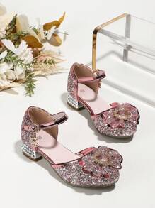 Girls' High Heel Sandals, Fashionable Crystal Dancing Shoes For Girls
