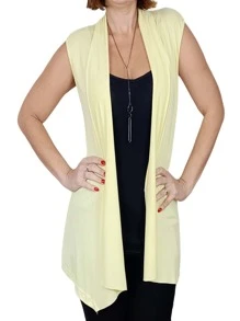 Women Sweater Vests - 黃色 - 查看 3