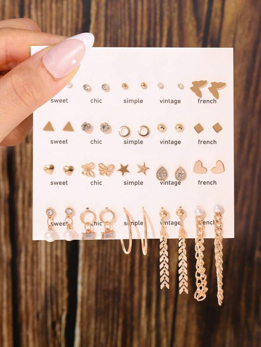 40 件心形、蝴蝶、珍珠和水钻装饰耳环套装，适合女士情人节、妈妈、母亲、母亲节、礼物