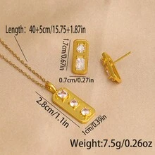 1 Set Elegant Minimalist Ins Style Geometric Square Shape Copper With Stone Earrings And Pendant Necklace Set For Couples Suitable For Daily, Festivals Such As Valentine'S Day, Christmas And Mother'S Day Gift - Yellow Gold - View 4