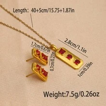 1 Set Elegant Minimalist Ins Style Geometric Square Shape Copper With Stone Earrings And Pendant Necklace Set For Couples Suitable For Daily, Festivals Such As Valentine'S Day, Christmas And Mother'S Day Gift - Yellow Gold - View 8