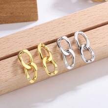 女士S925純銀雙圓圈耳釘，歐美風格，時尚百搭，個性優雅 - 白色 - 查看 1