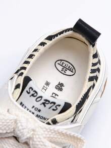 1pair Canvas Sneakers With Soft Sole, College Style, For Boys And Girls - Beige - View 5