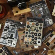 1 Pack Of 2 Pcs Coated Paper Stickers Time Retrospective Series Mechanical Accessories Parts Material Handbook Decoration Stickers - Multicolor - View 1