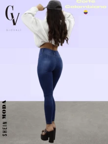 LADIES DENIM JEANS COLOMBIAN CUT PUSH UP PERFECT FIT - Dark Wash - View 1