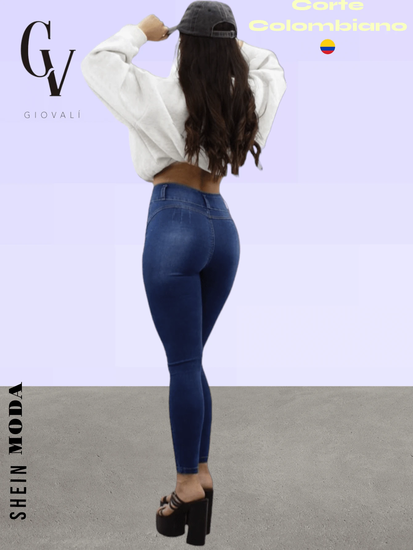 LADIES DENIM JEANS COLOMBIAN CUT PUSH UP PERFECT FIT - Dark Wash - View 1