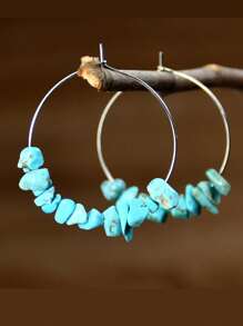 1 对手工制作的不对称天然石欧美风格个性化海滩耳环，带串珠吊坠和大圈 - 圓形 - 查看 13