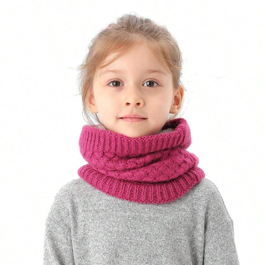 1入組兒童男女冬季針織無邊圍巾極柔極暖护頸圍巾 - 玫紅色 - 查看 1