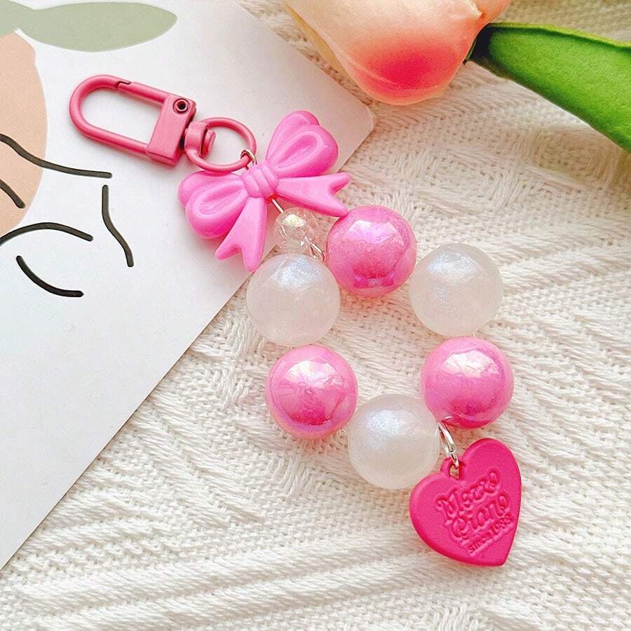 1pc Bowknot & Pearl Beaded Keychain/Diy Car & Phone Case Pendant - Multicolor - View 1