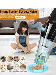 手持式吸塵器,6000pa充電式輕便便攜式迷你手持吸塵器,強力氣旋吸力,適用於濕乾車內寵物毛髮家用（黑色） - 黑色 - 查看 4