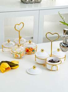 1set Round Transparent Heart-Shaped Candy Box For Festival, Home Use, Dried Fruit, Snack, Fruit Platter For Living Room, Party, Wedding And Dining Table Decoration - White - View 6