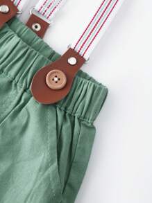 绅士风男婴纯色短袖连体衣套装，适合生日派对和夏季穿着 - 綠色 - 查看 10