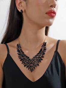 3入組金屬鏈空心扇形項鍊,鑲嵌鑽石,時尚優雅的女性風格 - 扇形吊墜項鍊 - 查看 2