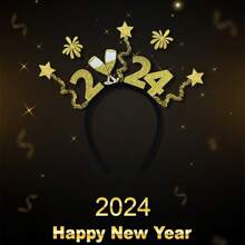 1 Piece 2024 New Year Fireworks Champagne Headband Happy New Year New Year Party Headdress Dress Up Suitable For New Year Party Party, New Year Gift - Multicolor - View 1