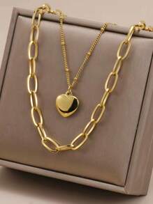 時尚優雅的18k鍍金雙層頸鍊,適合女士參加宴會時佩戴 - OU004-金黃色 - 查看 12