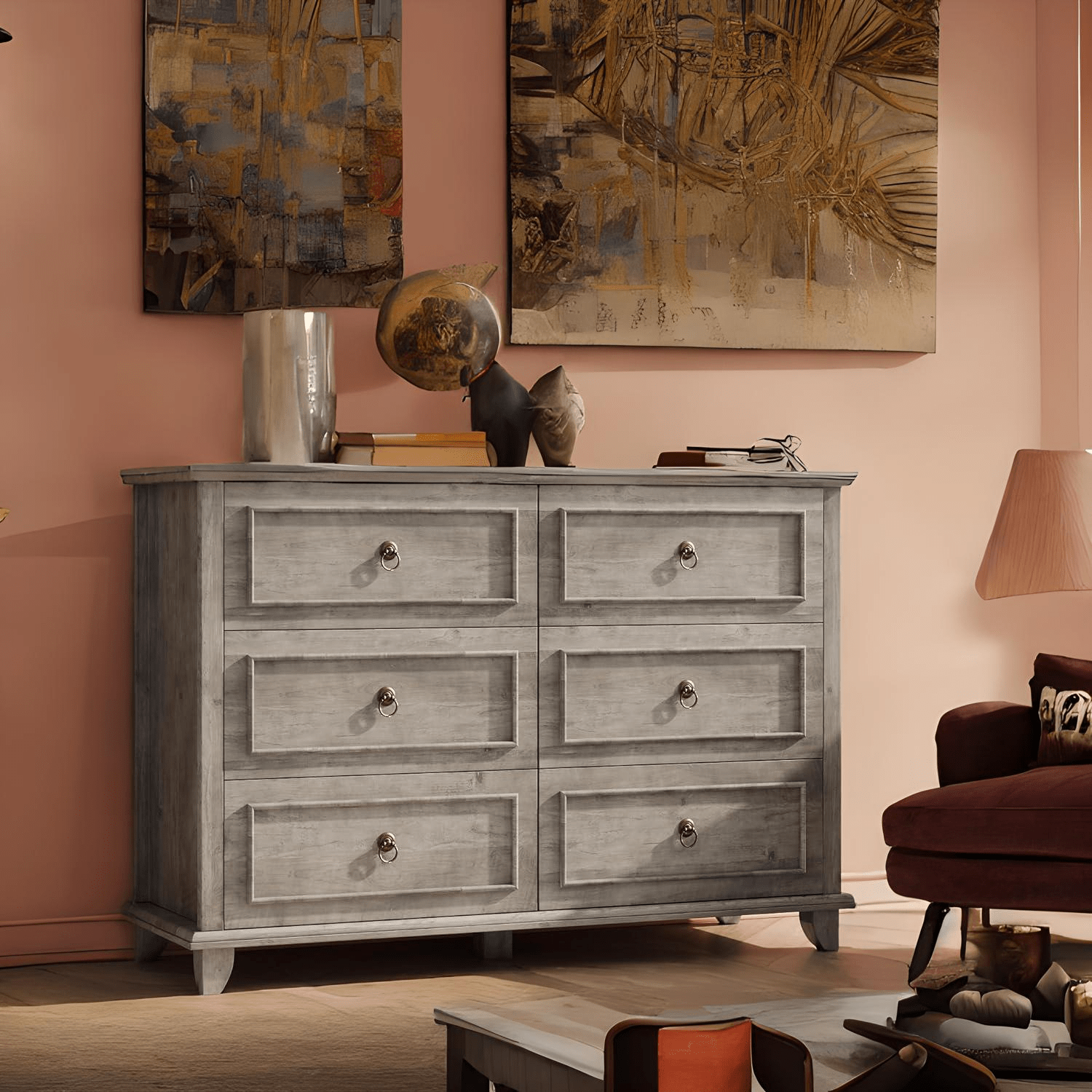 Modern 6 Deep Drawers For Bedroom, Wood Rustic Storage Drawers Dressers Organizer For Closet