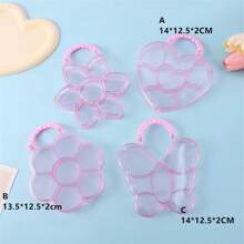 1pc Pink Translucent Handheld Storage Box, 7-Compartment Ps Plastic Jewelry Box, Diy Hair Tie Storage Box - Pink - View 2