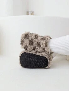 Winter Thickened Non-Slip Baby Walking Shoes For Babies And Toddlers With Cute Plaid Fleece Socks - Brown - View 4