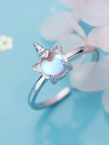 1pc Delicate 925 Sterling Silver Unicorn Ring, Adjustable, Perfect For Gift, Daily Wear And Work - YW1101 - View 2