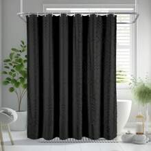1入組白色波西米亞淋浴帘,現代農舍風格布料防水浴室帘幕,重型耐用刺繡緞帶編織布料,高雅刺繡緞帶設計,為豪華復古浴室裝飾增添貴氣,免費提供掛鉤,柔軟不皺,黑色,大小為72x72英寸/183x183厘米 - 黑色 - 查看 3