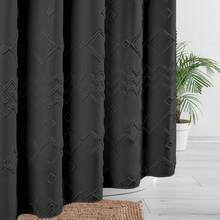 1入組白色波西米亞淋浴帘,現代農舍風格布料防水浴室帘幕,重型耐用刺繡緞帶編織布料,高雅刺繡緞帶設計,為豪華復古浴室裝飾增添貴氣,免費提供掛鉤,柔軟不皺,黑色,大小為72x72英寸/183x183厘米 - 黑色 - 查看 5