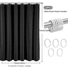 1入組白色波西米亞淋浴帘,現代農舍風格布料防水浴室帘幕,重型耐用刺繡緞帶編織布料,高雅刺繡緞帶設計,為豪華復古浴室裝飾增添貴氣,免費提供掛鉤,柔軟不皺,黑色,大小為72x72英寸/183x183厘米 - 黑色 - 查看 2