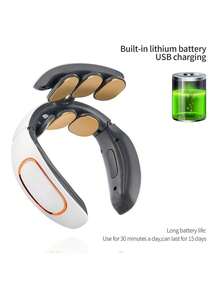 2023年款便攜式智能遙控頸肩按摩器,具備語音提示和脈衝按摩智慧,ems脈衝加熱頸部按摩產品,電動頸肩按摩器 - 白色 - 查看 2