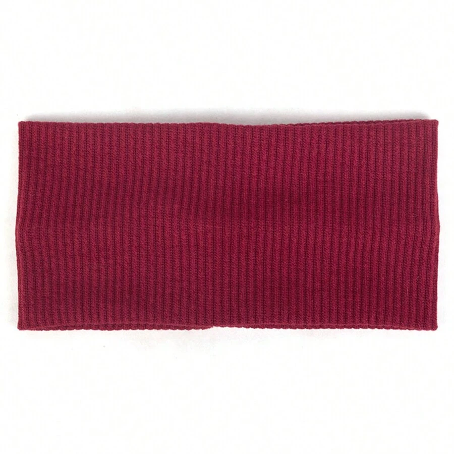 1pc Outdoor Sports & Yoga Ribbed Headband, Elastic & Stretchy Knitted Hair Accessory In Solid Color - Burgundy - View 1