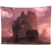 1 件城堡風格牆掛毯、臥室美學掛毯、客廳、卡通動漫懸掛家居裝飾、luau 派對、商店背景、掛毯美學裝飾 - 粉色 - 查看 6